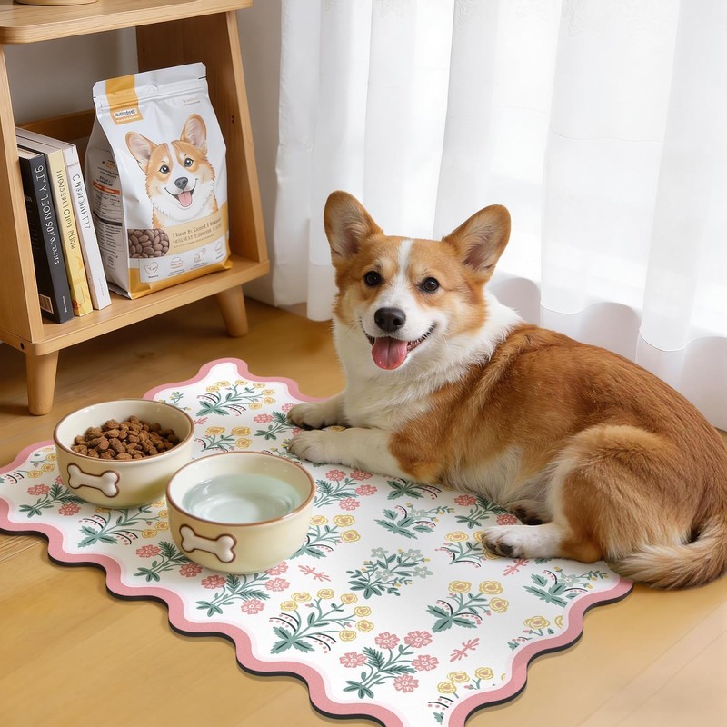 1 Pack Scalloped Floral Dish Drying Mat, 12"x20" Coffee Mat