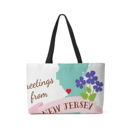CafePress New Jersey State Outline Violet Flower Greetings 24"x13" Large Weekender Tote