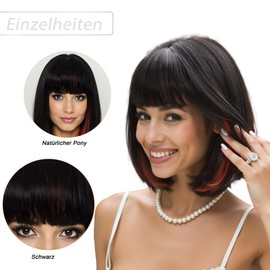 Grand Sail Black Burgundy Mix Bob Short Hair Synthetic Heat Resistant 12 Inch Women's Wig Suitable for Daily Wear Party Role Play