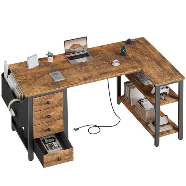 DLisiting L Shaped Computer Desk with Drawers - 47 Inch