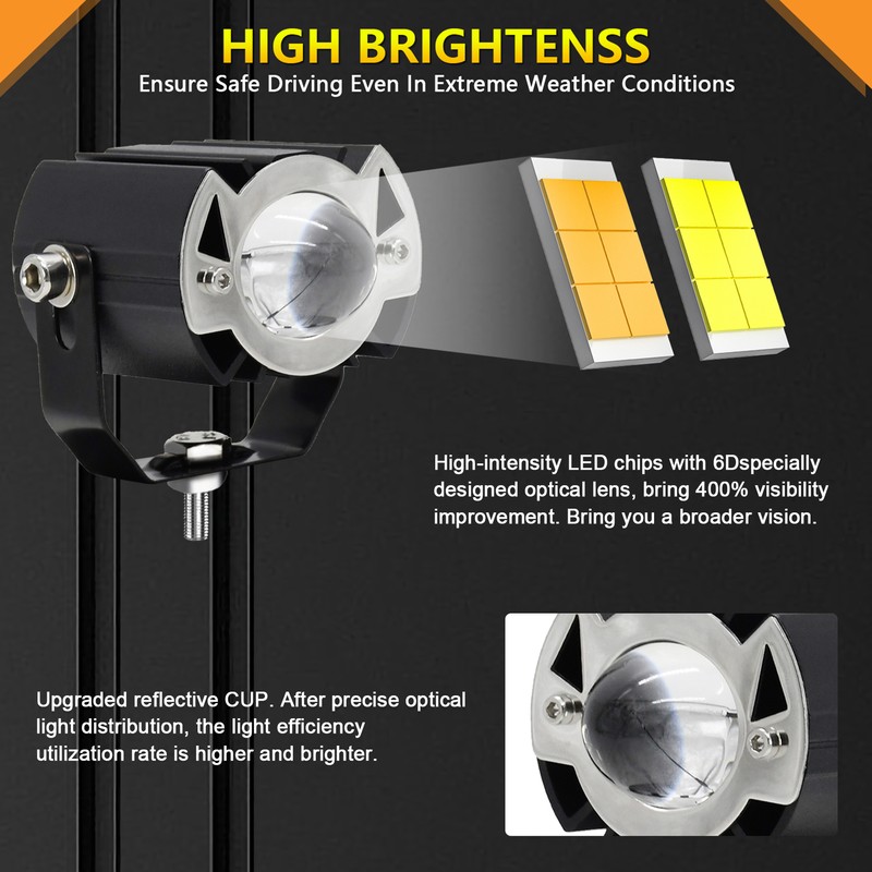 Motorcycle LED Driving Light, 30W 6000K/3000K Super Bright Spotlight Waterproof