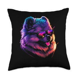 Sunglasses Music Festival Dog Chow Chow Funny Chow Dog Owner Vaporwave Notorious DJ Throw Pillow, 18x18, Multicolor
