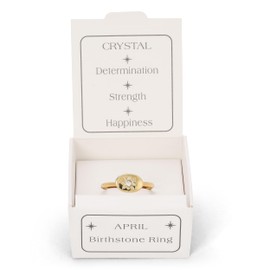 Lucky Feather April Birthstone Ring for Women - 14K Gold Plated Signet Ring with Unique Starburst Pattern - Fully Adjustable Crystal Birthstone Rings make adorable gifts for Women