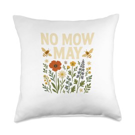 No Mow May Bee Friendly Wildflower Gardening Eco Throw Pillow