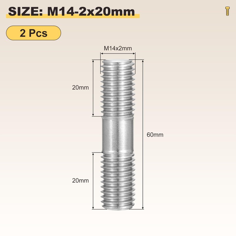 METALLIXITY Double End Threaded Stud Screw(M14 x 60mm) 2Pcs, Equal