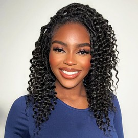 Toyotress Deep Wave Locs Crochet Hair - 14 Inch 8 Packs Curly Faux Locs, Natural Black Ocean Wave Pre-Looped Short Soft Braiding Hair (1B-8P)