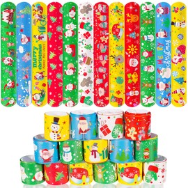 Max Fun 48pcs Christmas Slap Bracelets Party Favors Toys for Kids Xmas Party Favors Stocking Stuffers (Christmas)