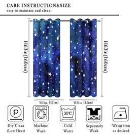 Cortinas opacas con diseño de estrellas espaciales para recámara, cortinas de acuarela con constelaciones azules cielo y estrellas para sala de estar, 21 x 63 pulgadas, juego de 2 paneles