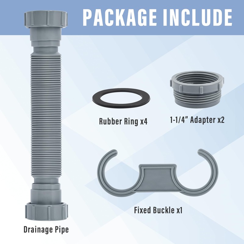 Flexible P-Trap for Kitchen Sink, 1-1/2 and 1-1/4 inch Drain