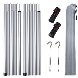 Neween Adjustable Tent Poles Steel Rods Telescoping Tarp Poles for Tent, Rain Fly, Awning, Hiking, Backpacking, Canopy Camping Replacement Set of 2 with Pegs & Reflective Ropes, Grey