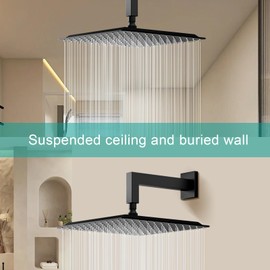 AULEEND Square Shower head, High Flow Stainless Steel Square Rainfall Shower Head, High Pressure Design Even at Low Water Flow (A03 Matte Black, 12 Inch)