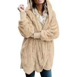 Dokotoo Women's Cozy Fuzzy Fluffy Fleece Anorak Coat Khaki XX-Large