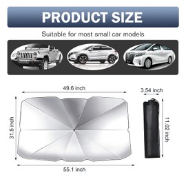 Arwrilt Foldable Windshield Sunshade Umbrella, 31" x 55" Car Sun Shade Windshield, Protect Sun Rays & Heat Damage Keep Cool, Summer Sunshade Accessories for Most Cars