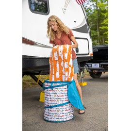 Camco Pop-Up Utility Container - Features Heavy Duty Liner & Zipper Close Lid - Holds 30-Gallon Kitchen-Size Trash Bags - Stands 2-Ft Tall & Collapses for RV Storage and Organization (42986)