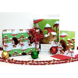 Mushroom Squirrel - Reversible Holiday Wrapping Paper - Eco Gift Wrap Allport Editions x Wrappily