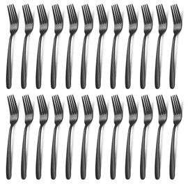 Unokit 24-Piece Stainless Steel Dinner Forks Silverware - 8 Inch Silver Dinner Forks Set of 24, Forks Set, Flatware Forks for Home, Kitchen or Restaurant, Mirror Polished, Dishwasher Safe, Black
