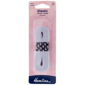 Hemline General Purpose Knitted Elastic – 12mm x 2m White For Sportswear, Tracksuits & Garments Soft, Stretchy Polyester Elastic for Versatile and Durable