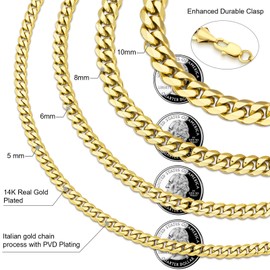 KRKC&CO Cadena Para Hombre, Cadenas Cubana de Oro 18k Chapada/Plata, Acero Inoxidable, Collar Mujer de Estilo Casual Hiphop 5/6/8mm
