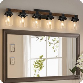 GOEBLESON 6-Light Bathroom Light Fixtures, Farmhouse Vanity Lights for Bathroom with Glass Square Shade, Rustic Vanity Lights, Sconce Wall Light, E26 Base (Bulbs Not Included), ETL Listed FS12BD05