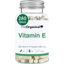 TheOrganical Vitamin E Capsules, Vegan & No Additives, 268 mg (400 IU), 280 Capsules, Made in Germany, Vitamin E, High Dose, Tocotrienol