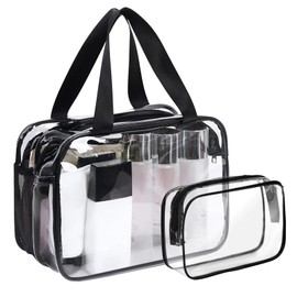 TAIXING Clear Travel Toiletries Bag, Waterproof Clear Make Up Bag, Large Clear Cosmetic Bag with Small Clear Makeup Bags, Double Layer Dry and Wet Separation Clear Toiletry Bag for Women