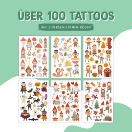 Papierdrachen 100 Children's Stick-On Tattoos from Germany – Tattoos with Seasons and Other Child-Friendly Designs – as Birthday Gift Bags – Vegan – Diversity – Set 13