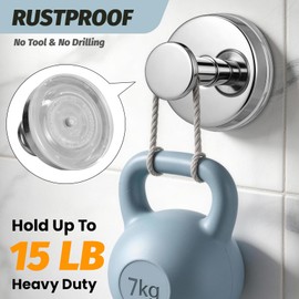 15lb Large Suction Cup Hooks for Shower, No-Drill Towel Hooks