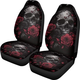 Brosoneto Skull Rose Printed Car Seat Covers Washable Seat Protector for Women Men Air Mesh Cloth Automotive Vehicle Seat Covers for Cars Interior for Cars, Sedans, Trucks, SUVs