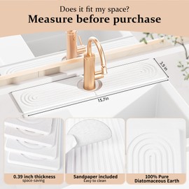 CXGMYLZZ Faucet Mat for Kitchen Sink ，Water Absorbing Stone Tray for Sink，15.7 inches Long Diatomite Fast-Drying Faucet Mat， Faucet Splash Guard for Bathroom Counter