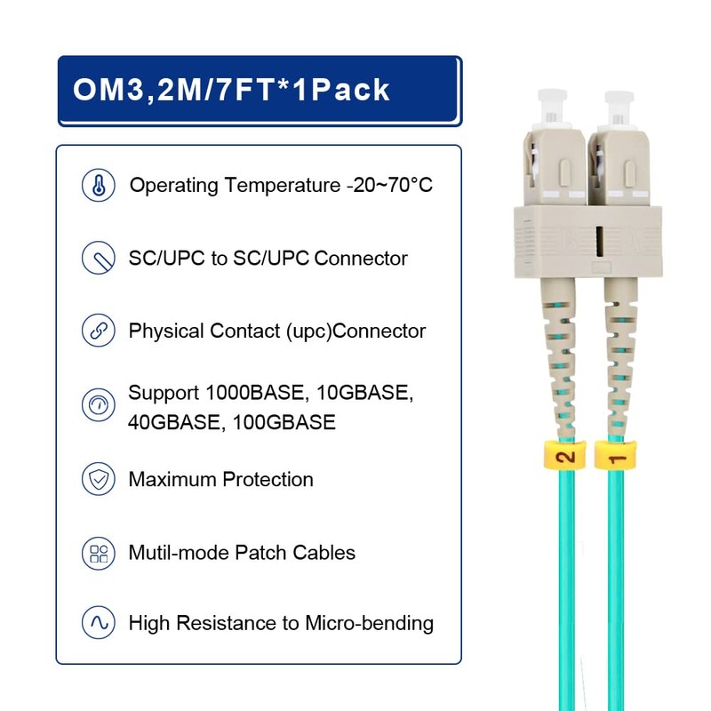FLYPROFiber- 2M SC to SC OM3 Fiber Patch Cable |