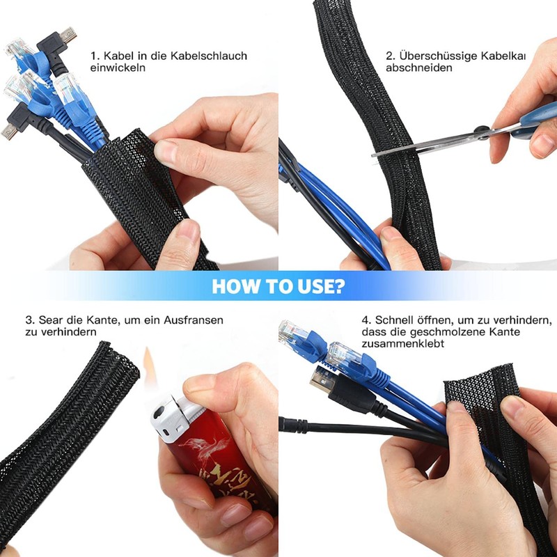 AGPTEK 2 m Cable Sleeve, 25-39 mm Self-Closing Cable Duct,