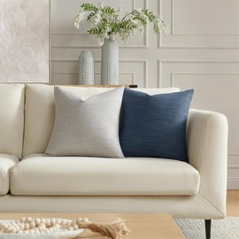 Meekio Set of 2 Dark Blue Pillow Covers 18 x 18 inches Decorative Throw Pillow Covers Textured Pillow Covers for Home Decor