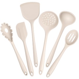 Onader Kitchen Utensils Set Silicone Non Toxic Cooking Utensils 6 Pcs Heat Resistant Kitchen Gadgets Set for Nonstick Cookware - Khaki