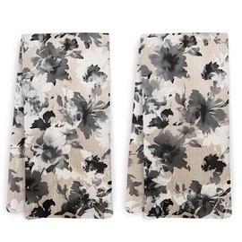 KFXHANGD Vintage Floral Kitchen Towels and Dishcloths Set of 2, Boho Dish Towels, Black and Beige Flower Hand Towels for Bathroom Kitchen, Retro Abstract Kitchen Towels Gifts for Women,16×24 Inch