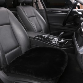 Dotesy Genuine Australia Sheepskin Auto Front Seat Cushion Furry Natural Wool Car Seat Cover Protector Fur Pad Soft Warm Winter Universal for Women Office Chair Car Decor (Black)