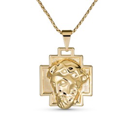 Bling Jewelry Unisex Personalize Religious Metal Cross Medallion Face of Jesus Christ Head Necklace Pendant Yellow Gold Plated for Men Teens Customizable