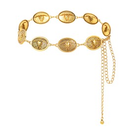 Manfnee Western Metal Concho Belt for Women Cowgirl Chain Belt for Dresses Jeans Country Concert Outfit, Alloy, No Gemstone