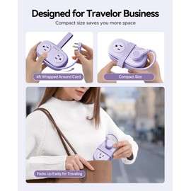 ORICO 4FT Purple Travel Power Strip with 4 AC Outlets, 2 USB-A Ports, and 1 USB-C Port, 45° Flat Plug Extension Cord with Non Surge Protector for Travel/Home/Dorm/Office