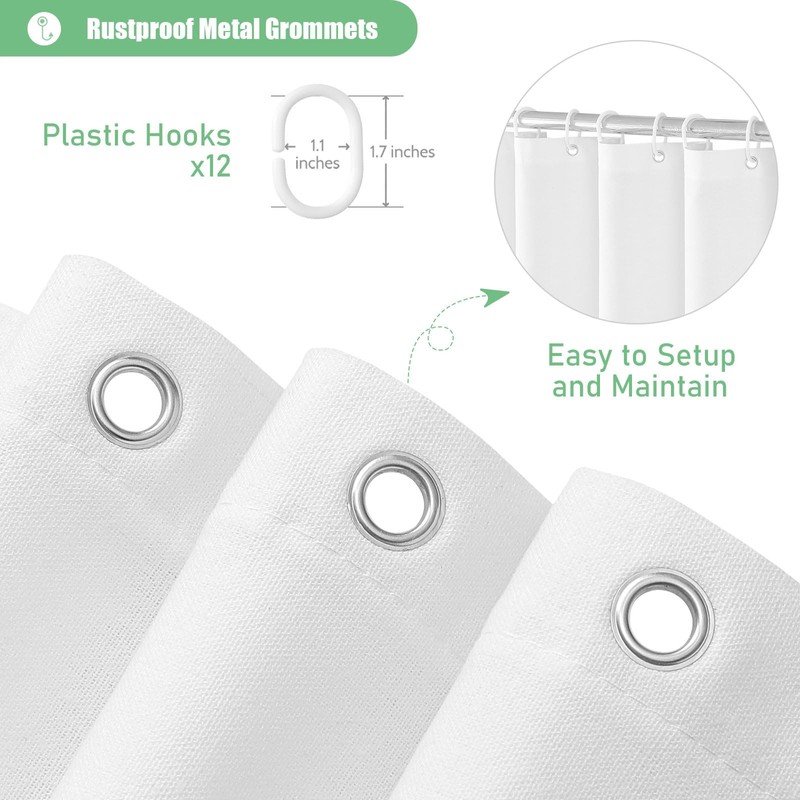 Dynamene Extra Long Fabric Shower Curtain, 84 Inch Long Farmhouse