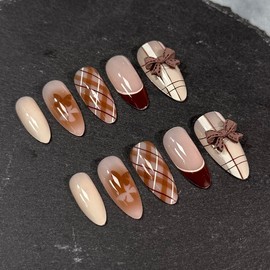 【NEW ARRIVALS!】 Press on Nails French Tip Bling Coffin Short Almond Fake Nails with Designs Glue on Nails Long Glossy Gradient Medium False Nails Reusable Full Cover Thick Nail Acrylic Stick on Nails for Women Girls 24 Pcs:_105