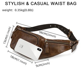 Belt Bag Leather Vintage Bum Bag for Men Women Waist Bag Modern Belt Bag for Jogging Festival Holiday Genuine Leather, 1030 Coffee, Retro