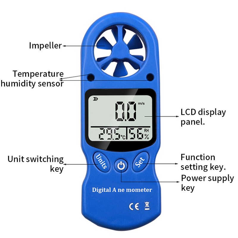 Handheld Anemometer Digital Wind Speed Meter Gauge 0.3~30m/s 14℉ to