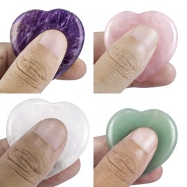 mookaitedecor Heart Thumb Worry Stone Crystal Pocket Palm Gemstone for Anxiety Stress Relief and Reiki Healing, Pack of 4
