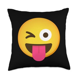 Emoticon Winking Face with Stuck-Out Tongue and Winking Eye Throw Pillow