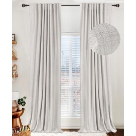 100% Blackout Shield Linen Blackout Curtains for Bedroom 108 Inches Long,Back Tab/Rod Pocket Living Room Drapes,Thermal Insulated Textured Blackout Curtains 2 Panels Set,50" W x 108" L,Beige
