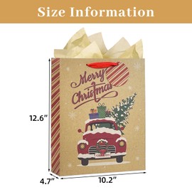 LEAYUGF 13" Large Christmas Tree Gift Bag with Tissue Paper Car For Christmas Wedding Birthday Party Anniversaries Supplies with Handles