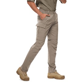 Wespornow Men's-Convertible-Hiking-Cargo-Pants Waterproof Quick Dry Zip Off Work Pants for Tactical Casual Fishing Camping Safari (Dark Khaki, Large)