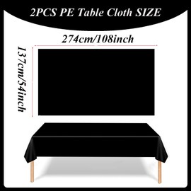 2Pcs 137*274cm Black Party Tablecloth Decorations for Birthday,Black Disposable Party Table Cloth Party Table Covers Dining Tablecover for Indoor or Outdoor Boy Girl Birthday Picnic Party Favor