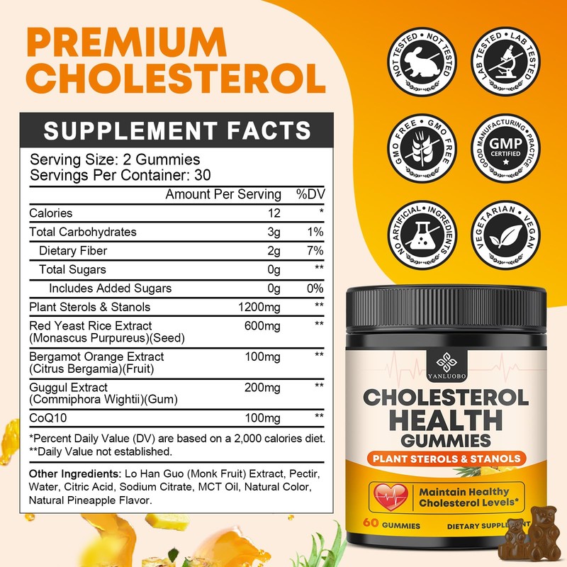 Cholesterol Supplements Gummies, Support Healthy Cholesterol Levels with 1200mg Plant
