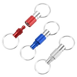 sourcing map 3 Pack Quick Release Keychain Detachable Keychain Spring Pull Apart Key Ring Holder Swivel Split Snap with Double Key Rings for Bag Belt Car DIY Crafts, Red/Dark Blue/Silver Tone